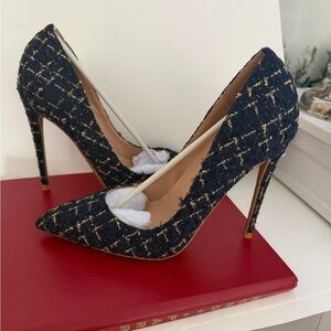 Navy Tweed Pointed-Toe Stiletto size 8 12cm Pumps